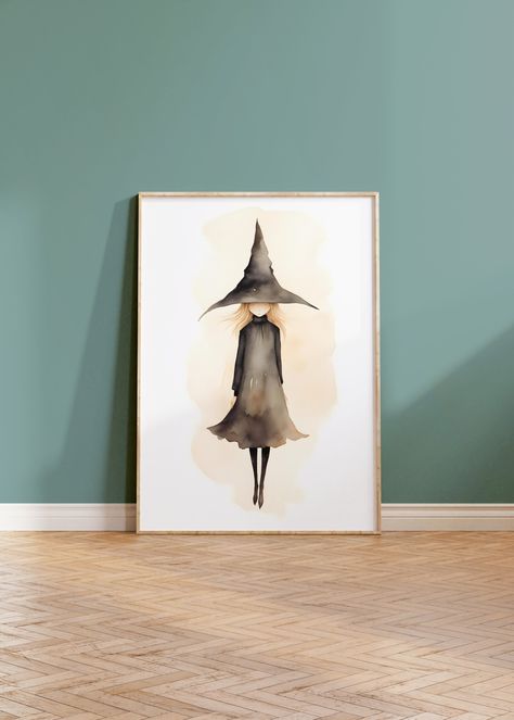 Minimalist Witch Watercolor Printable Wall Art / Cute Halloween Wall Decor / Girls Room Spooky Macabre Witchy Spooky Painting Dark Academia - Etsy Halloween Art Watercolor, Halloween Painting Watercolor, Spooky Watercolor Paintings, Gothic Watercolor Paintings, Witchy Watercolor Art, Spooky Watercolor Art, Halloween Watercolors, Watercolor Halloween Art, Goth Watercolor