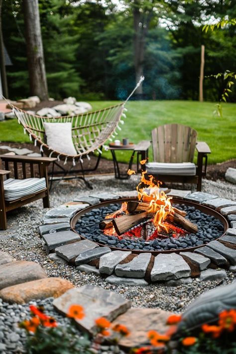 Rustic Fire Pit Ideas for Your Country Backyard Round Fire Pit Ideas Backyard, Western Fire Pit, Sunken Fire Pit Ideas Backyard, Hillside Fire Pit Ideas, Natural Fire Pit Ideas, Fire Pit With Lights, Fire Pit In Ground, Backyard Fire Pit Ideas Diy, Large Fire Pit Ideas