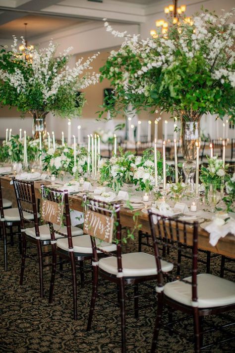 Long Table Wedding, Greenery Centerpiece, Yacht Wedding, Yacht Club Wedding, Wedding Tablescape, Tall Centerpieces, Rustic Wedding Centerpieces, Wedding Table Decorations, Long Table