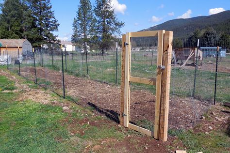 Build A Gate, Goat Fence, Fence Building, Building A Gate, Garden Gates And Fencing, Farming Life, Berry Garden, Cedar Posts, Diy Garden Fence