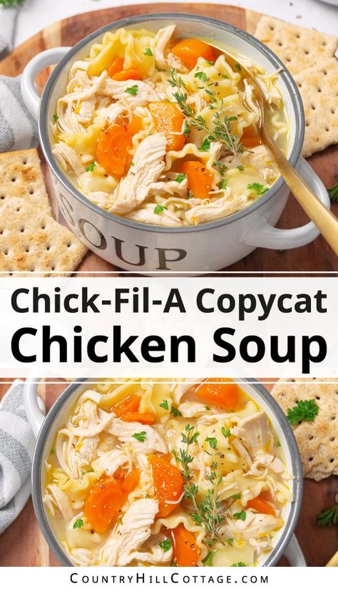 Chick Fil A Chicken Soup Recipe, Chicken Noodle Soup Recipe, Noodles Soup, Noodle Soup Recipe, Chicken Noodles, Homemade Soup Recipe, Chicken Noodle Soup Homemade, Delicious Soup Recipes, Under The Weather