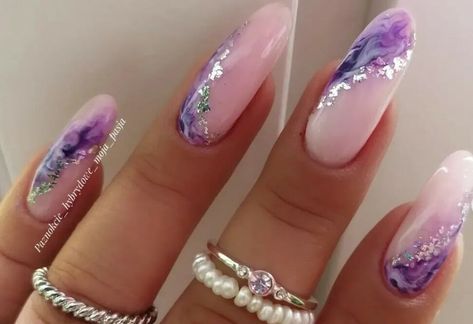 Long Nails Coffin, Purple Stiletto Nails, Purple Marble Nails, Purple Nail Design, Neon Purple Nails, Purple Nail Ideas, Matte Purple Nails, Round Shaped Nails, Black And Purple Nails