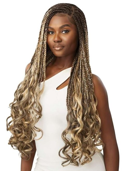 Amazon.com : Outre - 13X4 Lace Frontal Wig - French Curl Box Braids 32" (DR BURGUNDY) : Beauty & Personal Care French Curl Box Braids, Curl Box Braids, Curled Box Braids, Outre Wigs, Outre Hair, French Curl, Lace Braid, Box Braid, Box Braids Styling