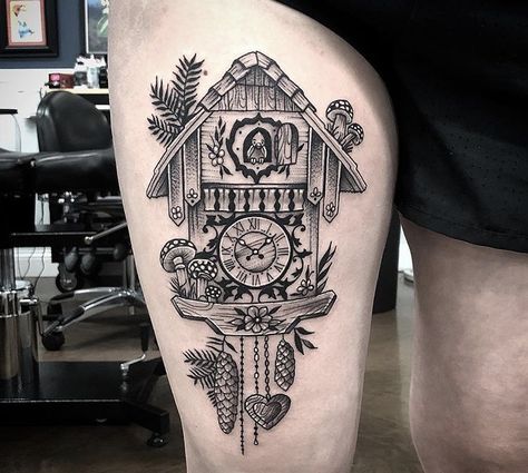 Coo Coo Clock Tattoo, Cookoo Clock Tattoo, Jack And The Cuckoo Clock Heart Tattoo, Cuckoo Clock Tattoo Design, Cuckoo Clock Tattoo, Grandfather Clock Tattoo, Cuckoo Clocks, Coo Coo Clock, Modern Cuckoo Clocks