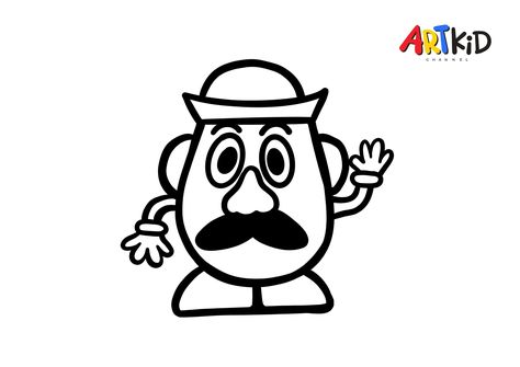 This picture belongs to one of our easy drawing and coloring videos on our YouTube channel. You will find the link to download the high quality outline picture in the description of the video. Toy Story Easy Drawing, Cartoon Stencil, Mr Potato Head Toy, Colouring For Kids, Drawing And Colouring, Outline Pictures, Coloring Videos, Story Drawing, Mr Potato