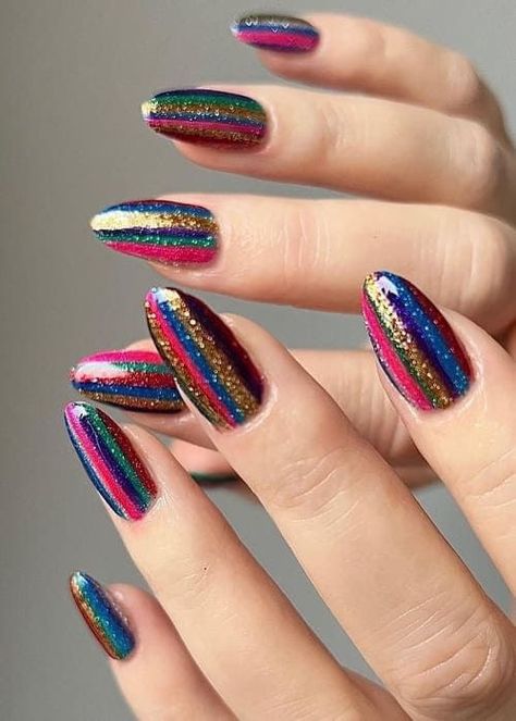 Winter Glitter Gel Nails, Colorful New Years Nails, Happy New Year Nails Designs 2023, Fun New Years Nails, New Years Nail Art Designs, New Year’s Eve Nail Ideas, Art Deco Nails Designs, New Years Nails Glitter, Bye Nails