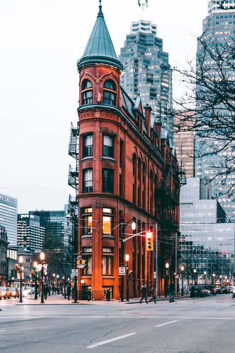 Gooderham Building Canada Photography, Photography City, Tall Buildings, London Pictures, Canada Toronto, On The Corner, City Photography, City Aesthetic, Canada Travel