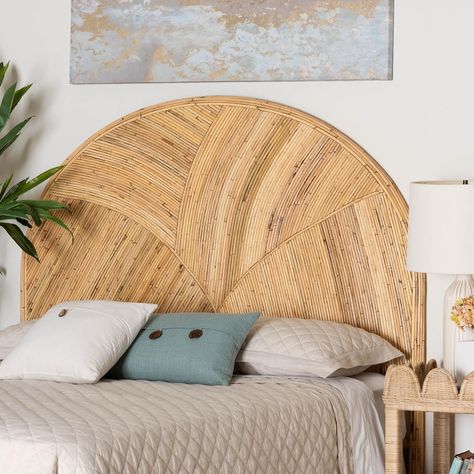 I love how interesting and artistic this is without being obnoxious! For the bedroom refresh! bali & pari Seana Natural Rattan Standalone Headboard for bed, King, Honey Furniture #bedroomdecor #homedecor #naturalwood #neutralwood #neutraldecor #boho #bohohome #bohemian #whimsicalhome #decorrefresh #decorinspo #decorationinspo #homeinspiration #bedinspiration #bedroom inspiration #ideasforbedroom #bedroomideas #decorideas #homedecorideas Standalone Headboard, Brown Headboard, Wicker Headboard, Rattan Headboard, Headboard With Lights, Queen Size Headboard, Boho Bedding, Queen Headboard, King Headboard