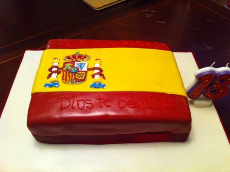 Red velvet cake with yellow white choc filling designed as the Spanish flag for my 18th birthday Spanish Cake Design, Spanish Club Activities, Spanish Cake, My 18th Birthday, Spanish Flag, Club Activities, Spanish Flags, White Choc, Spanish Club