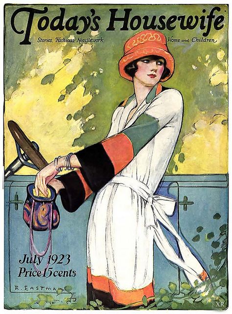 The elegant July 1923 cover of Today's Housewife magazine. Ruth Eastman Magazine Illustration, Old Fashion, Vintage Magazines, Vintage Vogue, Vintage Magazine, Pulp Fiction, Magazine Art, Vintage Ads, Vintage Illustration