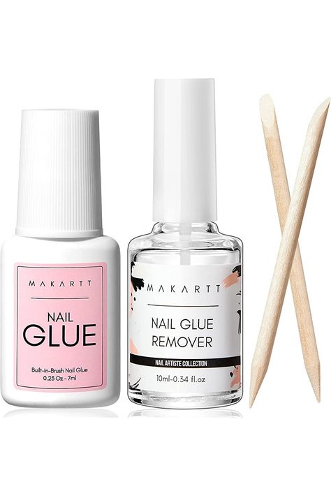 Makartt Nail Glue with Glue Remover Kit, Super Strong Nail Glue 7ML for Acrylic Nails Press On Nails,10ML Glue Off Fake Nails, Remover for Super Glue, Nail Polish Easy Application Nail Art Supplies Nail Glue Remover, Bath Salt Gift Set, Makeup Applicators, Bath Salts Gift, Bday Wishlist, Acrylic Glue, Glue Remover, Nails Classy, How To Cut Nails