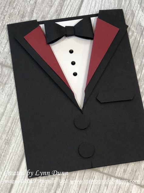 Tuxedo Card: Fun Fold Masculine Card Ideas | Create with Lynn Birthday Card For Boss, Tuxedo Card, Standard Card Sizes, Suit Card, Gatefold Cards, Masculine Birthday Cards, Creative Gift Wrapping, Birthday Cards For Men, Fathers Day Crafts