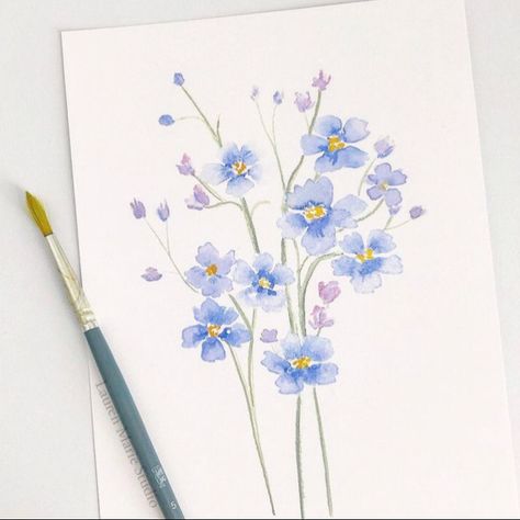 A beautiful and unique art print of an original painting, a forget me not. #forgetmenot #forgetmenotprint #forgetmenotgift #botanicalart #floralhomedecor #wallart #cottagecore #cottagedecor #weddingstationer #illustrator #botanicalillustration Forget Me Not Art, Draw Flowers Watercolor, Travel Art Journal, Watercolor Flowers Tutorial, Eco Friendly Art, Watercolor Sketchbook, Watercolor Flower Art, Watercolor Painting Techniques, Easy Watercolor