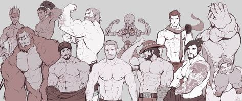 Overwatch Blokes: Shirtless Version by iBlokes Overwatch Characters, Overwatch Hanzo, Overwatch Funny, Overwatch Comic, Overwatch Memes, Overwatch Fan Art, Character Design Male, Gay Art, Drawing Poses