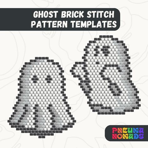 Handmade items and beading templates available on our Etsy shop Link in the bio 🔗 #beading #beadwork #beadweaving #brickstitch #handmade #handcrafted #tohobeads #miyukibeads #seedbeads #beadingpattern #beadingtemplate #brickstitchpendant Beaded Ghost Pattern, Ghost Brick Stitch Earrings, Brick Stitch Halloween Earrings, Brick Stitch Halloween Patterns, Brick Stitch Skull Pattern, Seed Bead Patterns Free, Pony Bead Crafts, Beadwork Tutorial, Halloween Beads