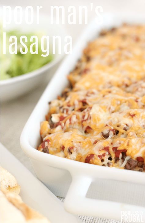 Poor Man's Lasagna Recipe - Fabulessly Frugal Easy Meat Lasagna, Budget Dinner Recipes, Poor Man, Dinner On A Budget, Cheap Healthy Meals, Man Food, Easy Cheap, Cooking On A Budget, Beef Dinner