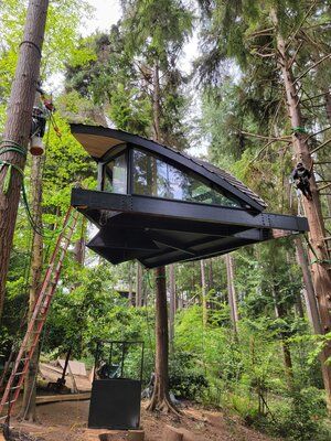 Seattle Blackbird — O2 Treehouse Tree House Diy, Alternative Living, Tree House Designs, A Frame House, Forest Floor, Tree Houses, Garden Office, Unique Homes, Lombok