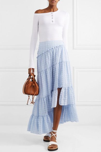 Tiered Skirt Outfit, The Line By K, Line By K, Seersucker Skirt, White Sandals, Tier Skirt, 3.1 Phillip Lim, Fashion Lookbook, Phillip Lim