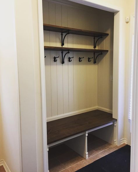 This hallway closet cubby is a perfect fit to any home!! Contact us today for a consultation. Closet Cubby Ideas, Closet Cubbies, Cubby Ideas, Ikea Book, Closet Hallway, Entryway Hooks, Entryway Closet, Hallway Closet, Closet Design Layout