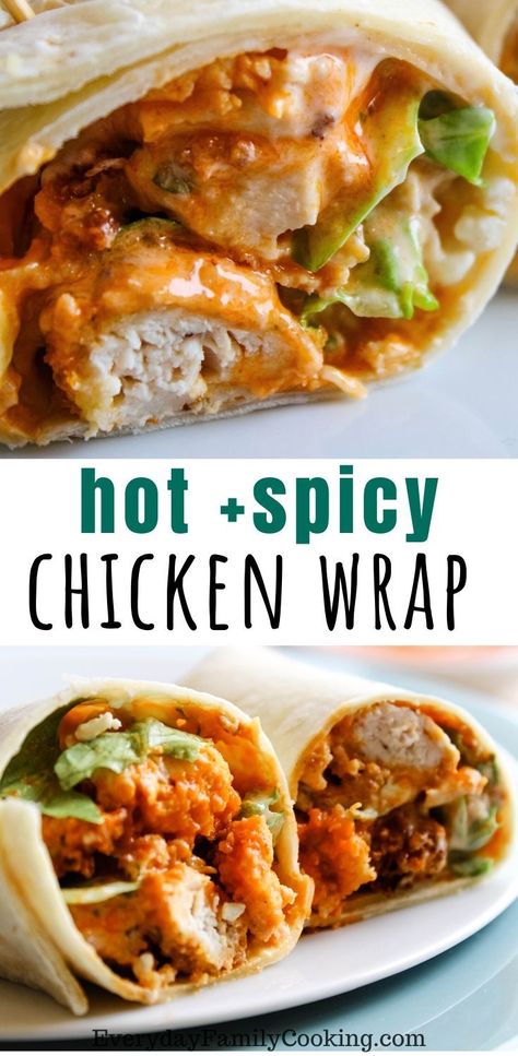 An incredibly easy lunch wrap that can be made in 5 minutes. It can be eaten as a hot wrap or cold wrap to bring as a work lunch. #chicken #lunch #easyrecipes Spicy Chicken Wrap, Buffalo Chicken Wrap, Lunch Wrap, Lunch Chicken, Buffalo Chicken Wraps, Easy Buffalo Chicken, Quick Lunch Recipes, Chicken Lunch, Chicken Wrap Recipes