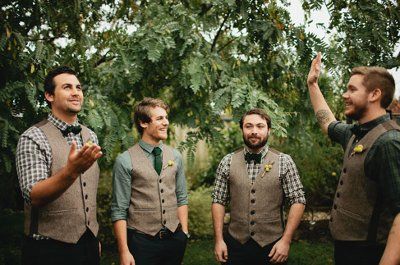 Casual brown/khaki/light mens vests | Weddings, Beauty and Attire, Style and Decor | Wedding Forums | WeddingWire Green Wedding Dresses, Suits Men, Wedding Groomsmen, Groomsmen Attire, Bridesmaids And Groomsmen, Maggie Sottero, Groom Attire, Wedding Suits Men, Groom Style