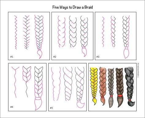 Preview of a tutorial for how to draw braids tutorial, available as a free PDF. Braid Drawing Tutorial, Drawing Braids, Braid Drawing, Draw Braids, Van Gogh Coloring, Artist Monet, Collaborative Mural, Artist Van Gogh, Braids Step By Step