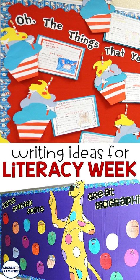 Find lots of writing ideas for Read Across America week that are ideal for 1st, 2nd, and 3rd grade students. These fun ideas are a great addition to literacy week activities and get kids writing about biographies and their favorite authors! #literacyweekideas #literacyweekactivities Literacy Week Activities Kindergarten, Dr Seuss First Grade, English Week Activities, Read Across America Crafts, Literacy Week Ideas Elementary, Literacy Week Ideas, Literacy Week Activities, Read Across America Ideas For School, Read Across America Week Activities