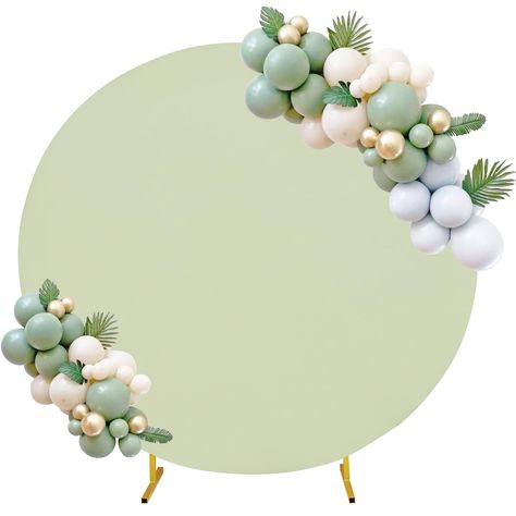 PRICES MAY VARY. 【Round Backdrop Cover with 2 Buckles】Color: Light sage green. Size: Round 7.2ft. (Note: Arch Backdrop Stand are not included) The wedding arch cover with 2 buckles are designed to adapt to different stands various widths of base. ensuring that it fits tightly and securely. Before purchasing, please confirm the round arch backdrop size information. 【Spandex Circle Backdrop Cover】The spandex round arch cover is made of 90% polyester and 10% spandex. Thick spandex fabric, well-stit Garden Party Birthday Decorations, Bridal Shower Balloon Arch Circle, Round Circle Backdrop With Balloons, Sage Green Gold And White Balloon Decor, Circle Arch Baby Shower Backdrop, Round Arch Backdrop Cover, Teal Party, Outdoor Wedding Backdrops, Wedding Anniversary Decorations