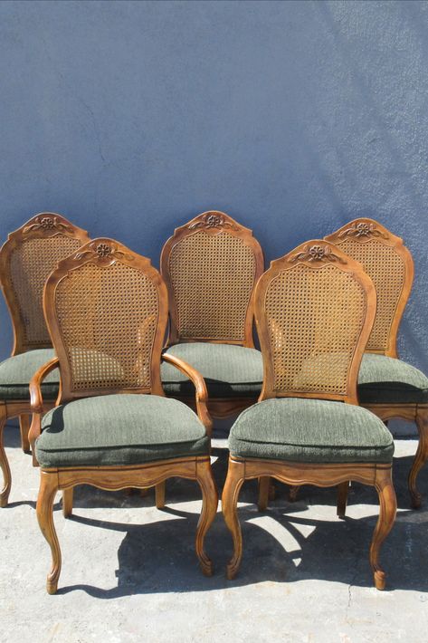 Drexel Vintage French Provincial Cane Back Chairs for Rent Cane Chairs Dining Room, Boho Chairs, French Provincial Dining Room, Cane Chairs, Cane Dining Chairs, Girl Math, Cane Back Chairs, Dining Room French, Dining Room Remodel