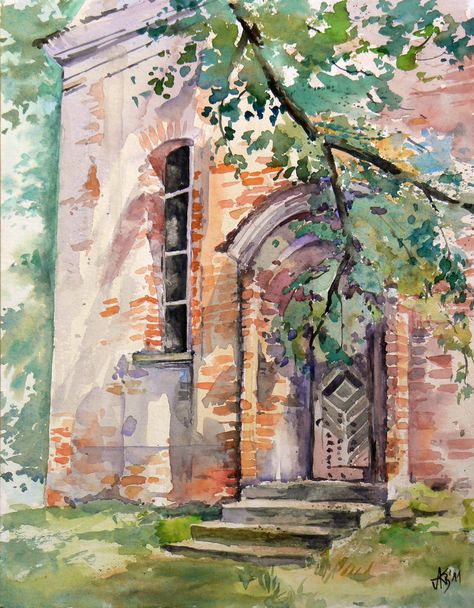 Watercolor Architecture, Watercolor Journal, Watercolor Trees, Watercolor Sketch, Urban Sketching, Watercolor Inspiration, Watercolor Techniques, Watercolor Landscape, Tag Art