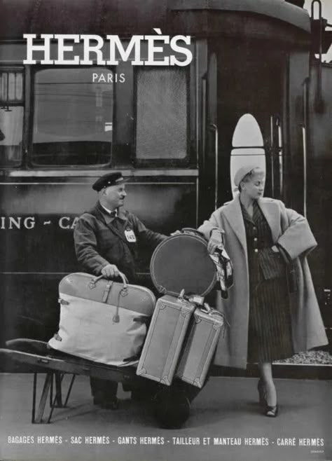 Fashion History Through Vintage Hermes Ads [216+ pics] | Bagaholic Paris Mode, Orient Express, Vintage Luggage, Vintage Hermes, Va Va Voom, Vintage Train, Hermes Paris, Black And White Aesthetic, Moda Vintage