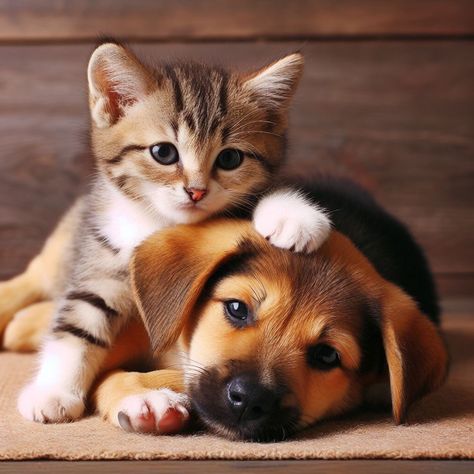 Cat And Dog Cuddling, Dogs And Cats Together, Cute Kitten Pics, All Dog Breeds, Top Dog Breeds, Dog Shots, Cute Puppies And Kittens, Animal Adaptations, Cat Cuddle