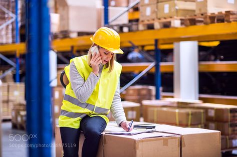 Woman warehouse worker with smartphone. Warehouse Worker, Business Jobs, Civil Engineering, Oil And Gas, Earn Money, Make Money Online, Money Online, How To Make Money, Smartphone