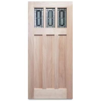 36 in. x 79 in. Unfinished 3-Lite Triple Pane Decorative Glass Mahogany Wood Front Door Slab Wood Front Entry Doors, Mahogany Wood Doors, Wood Front Door, Front Entry Door, Craftsman Door, Victorian Door, Hardwood Doors, Wood Front Doors, Fiberglass Door