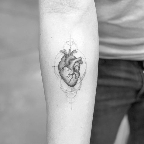 Tattoo Balance, Geometric Heart Tattoo, Tattoo New York, Anatomical Heart Art, Thumb Tattoos, Black And Gray Tattoos, Anatomical Heart Tattoo, Tattoo New, Heart Tattoo Designs