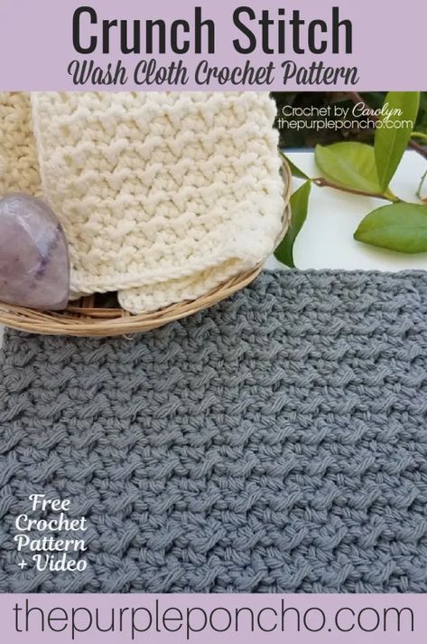 Crunch Stitch Wash Cloth - Free Crochet Pattern - The Purple Poncho Crunch Stitch Crochet, Crochet Washcloth Free Pattern, Crochet Cup Coaster, Crochet Washcloth Free, Cal Crochet, Crochet Dish Cloth Free Pattern, Crochet Washcloth Pattern, Kitchen Crochet, Crochet Decor