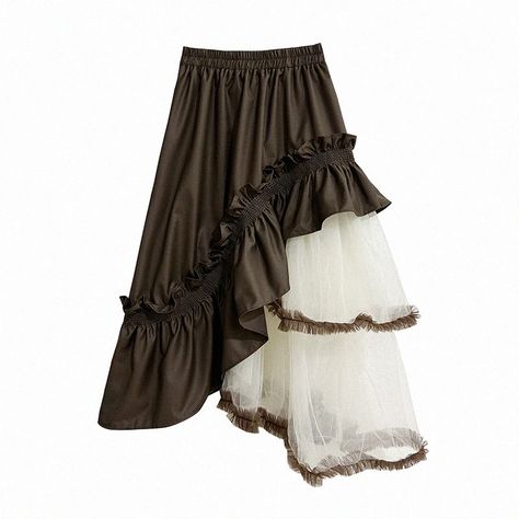 Elegant Half-Skirted Formal Gown Formal Gowns Elegant, Irregular Skirt, Brown Skirt, Long Skirts For Women, Half Skirt, Irregular Hem, Mesh Skirt, Formal Gown, Hem Skirt