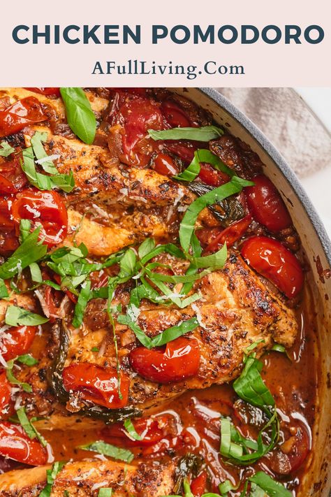 Chicken Pomodoro is a simple and classic dish, that can have dinner on the table in 30 minutes or less! Pan seared, juicy chicken breasts with fresh tomatoes, and basil! #ChickenPomodoro #OneSkilletMeal #ChickenDinner Chicken With Basil And Tomatoes, Keto Chicken Tomato Recipes, Chicken Pomodoro Crockpot, Chicken With Crushed Tomatoes, Chicken With Stewed Tomatoes, Chicken Recipes With Fresh Tomatoes, Instant Pot Chicken Tomato Recipes, Roasted Tomato Chicken Recipes, Can Cherry Tomatoes Recipes