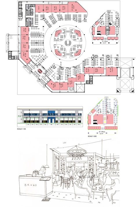 Shopping Centre Food Court Branding - Campbell Rigg Agency Food Court Plan, Shopping Center Architecture, Food Court Design, Shopping Mall Interior, Shopping Mall Design, Mall Food Court, Restaurant Plan, Plaza Design, Office Floor Plan