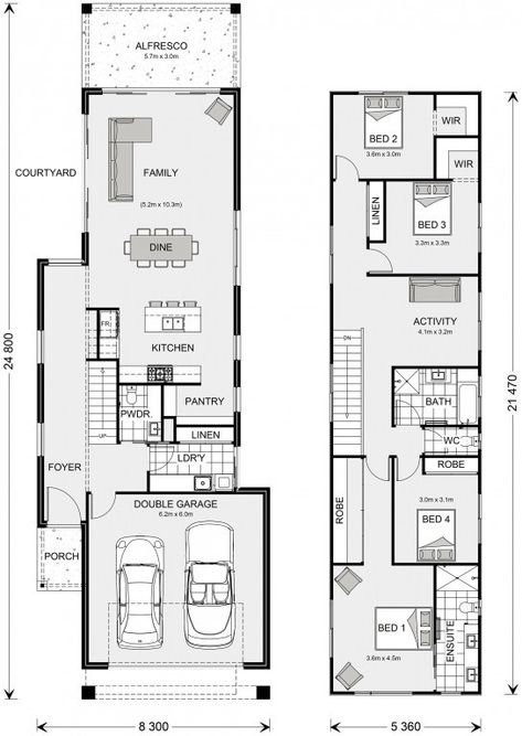 Double House, Narrow House Plans, Usa House, House Roof Design, House Plans Mansion, Mexico House, Beach House Exterior, Long House, Central Kitchen