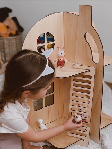 Wooden Doll House,  Birthday toddler's gift Wooden Doll House, Modern Dolls House, Modern Dollhouse Furniture, Wooden Playhouse, Wooden Doll, Modern Dollhouse, Wooden Dollhouse, Flower Diy Crafts