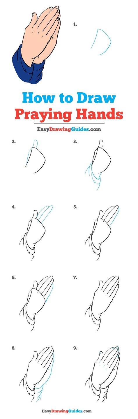 How to Draw Praying Hands - Really Easy Drawing Tutorial How To Draw Hands Praying, How To Draw Praying Hands Step By Step, Praying Hands Drawing Easy, Someone Praying Drawing, How To Draw Praying Hands, Pray Doodle, Drawing Praying Hands, Praying Hands Reference, Praying Drawing Reference