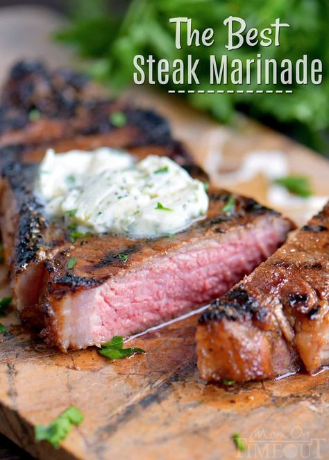 Get ready for The BEST Steak Marinade ever! This easy marinade produces the most tender, juicy, flavorful steaks that are impossible to resist! Best Steak Marinade Ever, Quick Steak Marinade, Marinate Steak, Best Steak Marinade, Good Steak Recipes, Steak Marinade Recipes, Mom On Timeout, The Best Steak, Easy Marinades