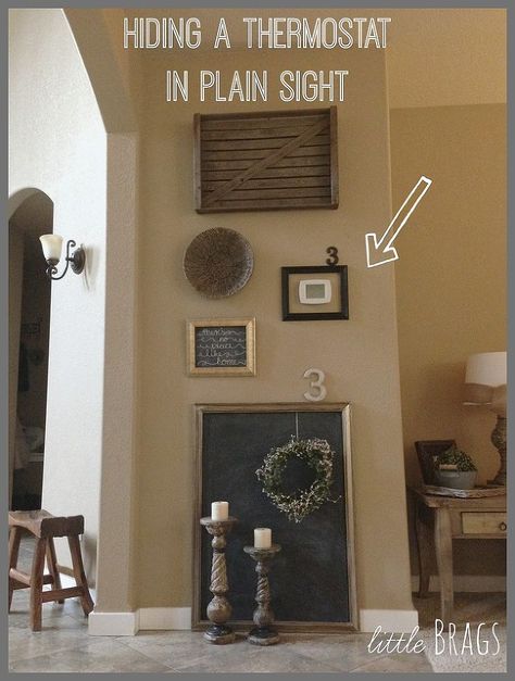 How 2 hide A Thermostat in Plain Sight !! Hide Thermostat, Make A Chalkboard, Diy Copper, Decorating Walls, Wall Decorating, Copper Diy, File Cabinets, An Arrow, Household Tips