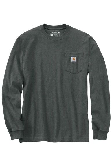 Carhartt K126 Long Sleeve Pocket T-Shirt for Men in Gray | K126-354 – Glik's Carhartt Long Sleeve, Carhartt Womens, Carhartt Workwear, Logo Label, Mens Green, Jersey Knit Fabric, Pocket Tshirt, Carhartt Mens, Pocket Tee