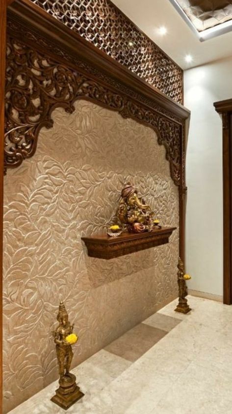 Door Design Contemporary, Pooja Door, Pooja Door Design, Wooden Work, Entrance Decoration, India Home Decor, House Interior Design Styles, Temple Design For Home, Indian Home Design