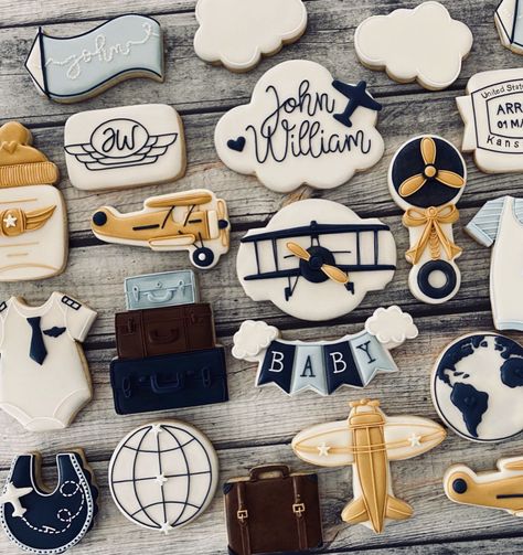 Airplane Cookies, Train Cookies, Baby Boy Cookies, Cookies Decoration, Planes Birthday, Flooding Cookies, Airplane Baby Shower, Cookies Theme, Airplane Birthday Party