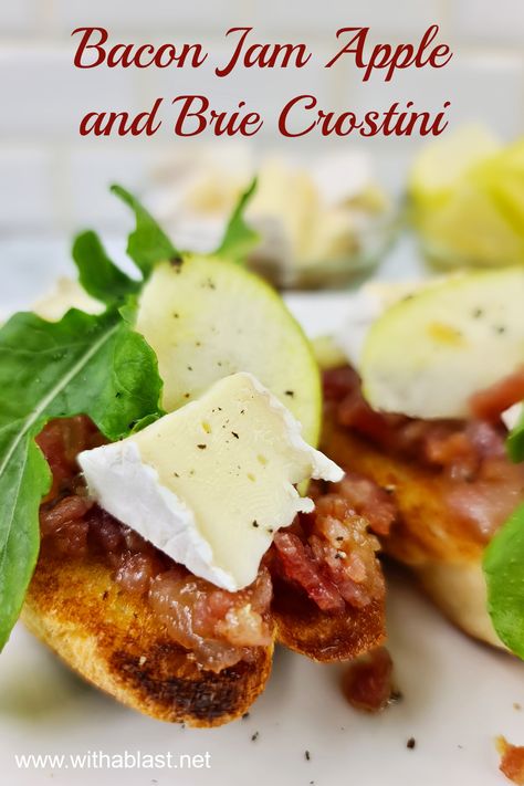 Bacon Jam Recipe ! Bacon Jam Brie, Apple And Brie, Lunch Platter, Bacon Appetizer, Brie Crostini, Bacon Recipes Appetizers, Winter Appetizers, Bacon Jam Recipe, Beef Appetizers