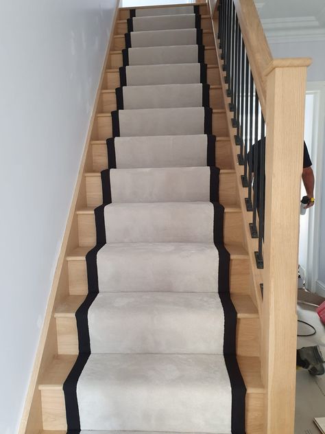 Sisal Carpet Installation as a Stair Runner in Richmond Carpet Staircase, Staircase Landing, Staircase Runner, House Staircase, Sisal Carpet, Oak Stairs, Shepherds Bush, Cheap Carpet Runners, Hall Interior