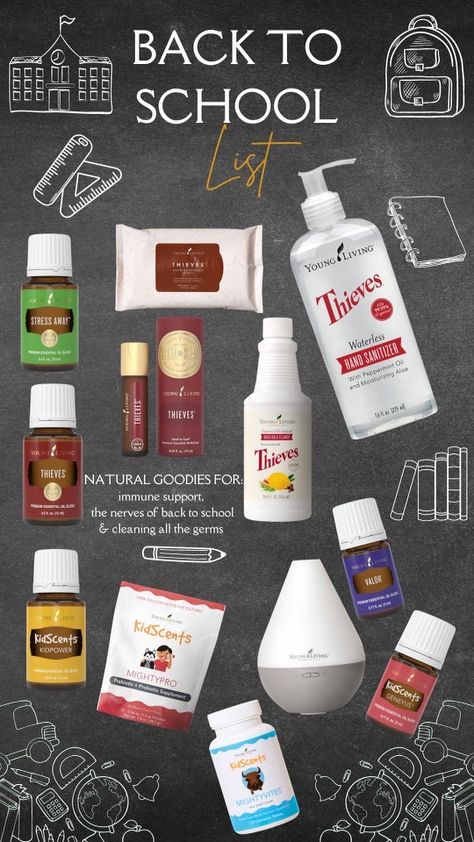 The essential oil back to school shopping list, Young Living essential oils, Young Living, Thieves hand sanitizer, Probiotics, back to school list, back to school with oils Back To School Shopping List, Thieves Hand Sanitizer, Back To School List, School Shopping List, Essential Oils Young Living, Young Living Thieves, School List, Back To School Shopping, School Shopping